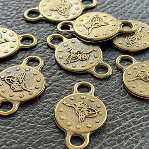 8 replik Tugra Connector Links Brązowe monety 24 mm Ottoman Tughra Tureckie zaopatrzenie jubilerskie mdla0134C