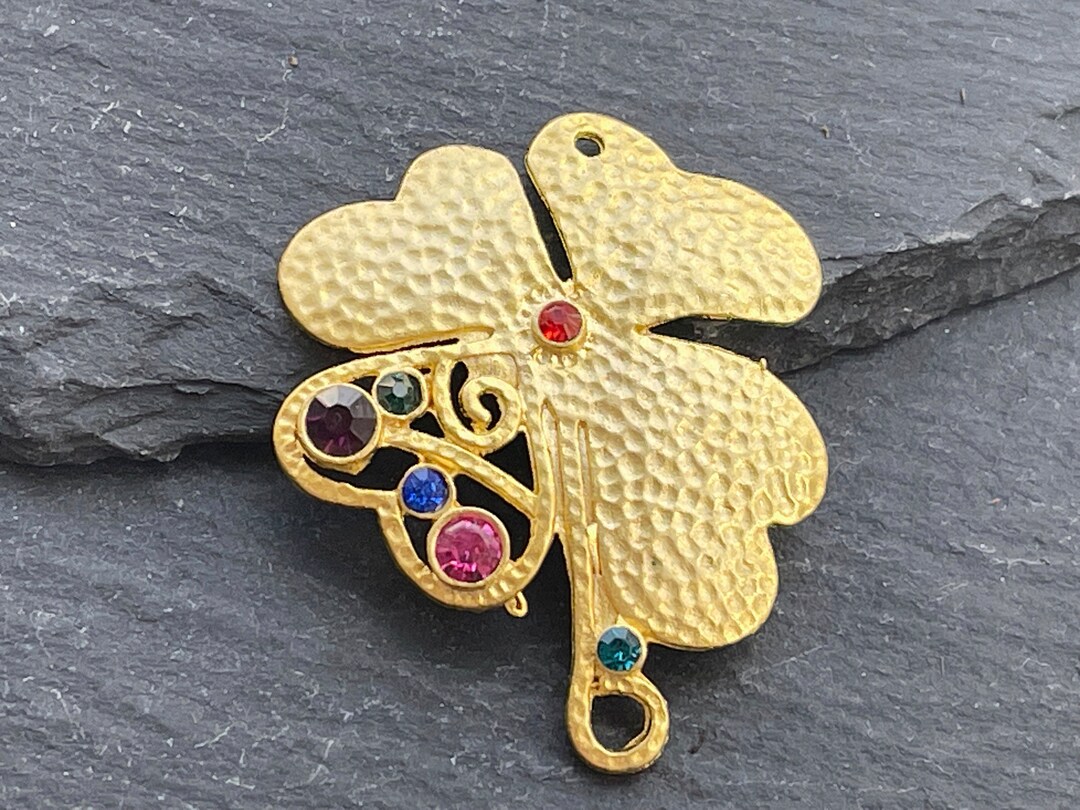 Sterling Silver Gold Plated Ruby CZ Clover Pendant & 18