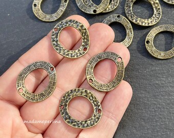 4 Bronze Plated Wavy Circle Connectors for Jewelry Making Supplies, 727C
