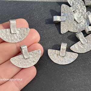 2  Semicircle Pendants Matte Silver plated semicircular hammered Turkish Jewelry supply mdla1384B