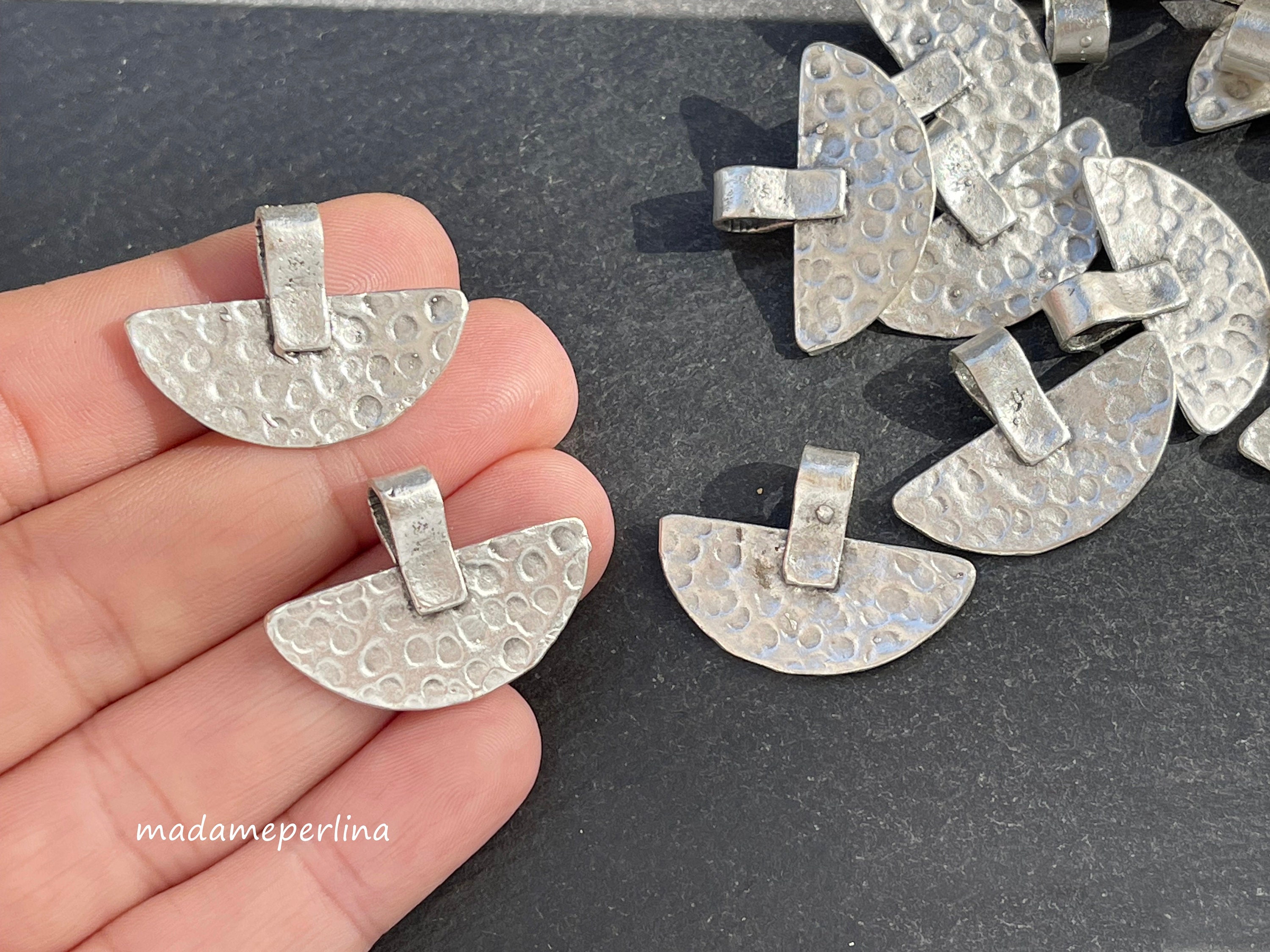 2 Semicircle Pendants Matte Silver Plated Semicircular