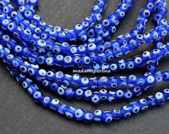 Cuentas de vidrio hechas a mano con forma de ojo turco, hebra de 5-7 mm, cuentas redondas orgánicas Nazar, cuentas espaciadoras protectoras azules para la fabricación de joyas, 1173