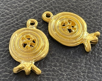 2    Pomegranate pendants 24k Matte Gold plated Turkish jewelry supply mdla0707A