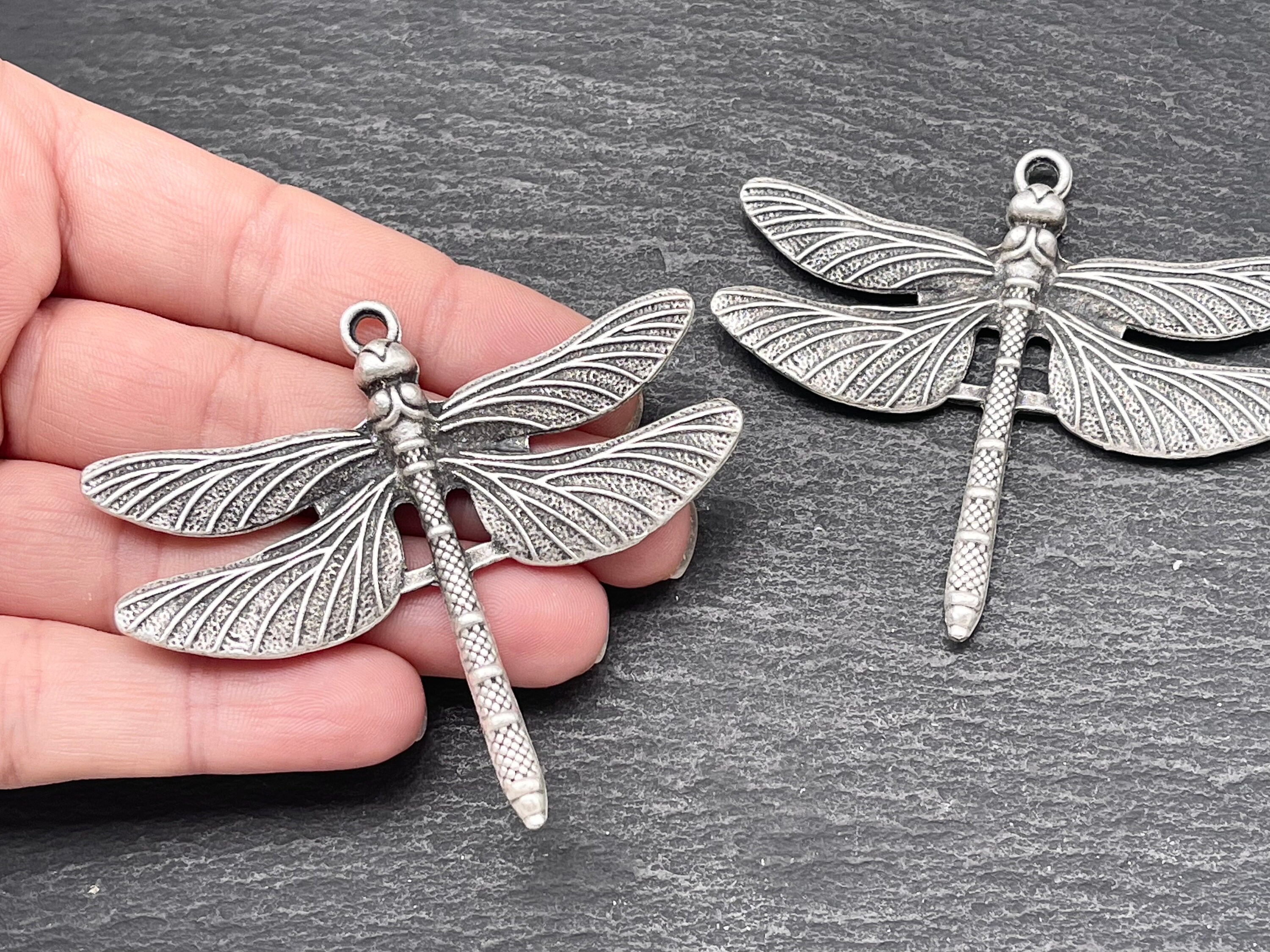 1 Dragonfly Large Pendant Silver Plated Skimmer Nickel Free Etsy UK