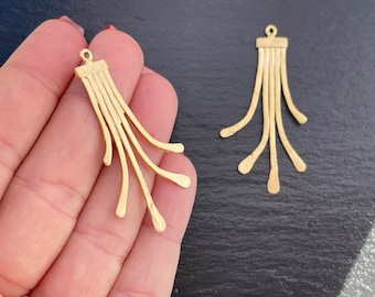 2pcs Matte Gold Plated Tassel Pendants, Fringe Long Charms, Jewelry Making Statement Findings Supply, 633