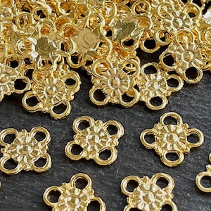 Gold 4 Loop Connector Bead for Jewelry Making, Multi Ring Metal Link 6PCS, mdla0275D