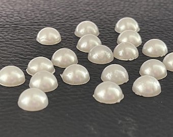 100  White Pearl Cabochons, 8mm Round Flatback Faux Plastic Domes, Craft Supplies, p10