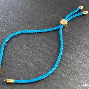 1 Bracelet Blank Turquoise Blue 2mm Rope Cord Gold plated Adjustable sliding clasp Connector Turkish jewelry supply mdla0962L