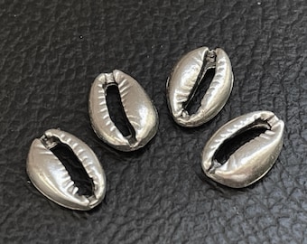 Silver Plated Cowrie Shell Connector Charms 4pcs, Beach Style Shell Pendants, Nautical Jewelry Findings DIY, 54B
