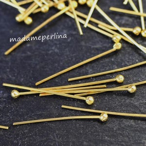 20  Ball Head Pins 20mm Length Gold plated pin headpins 23 GA gauge Turkish jewelry supply  mdla0197A