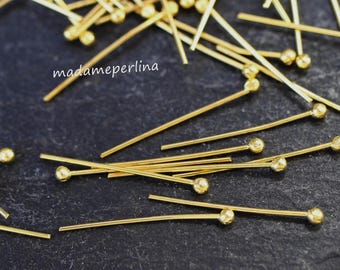 20 alfileres de cabeza esférica de 20 mm de longitud, chapados en oro, calibre 23 GA, suministro de joyería turca mdla0197A
