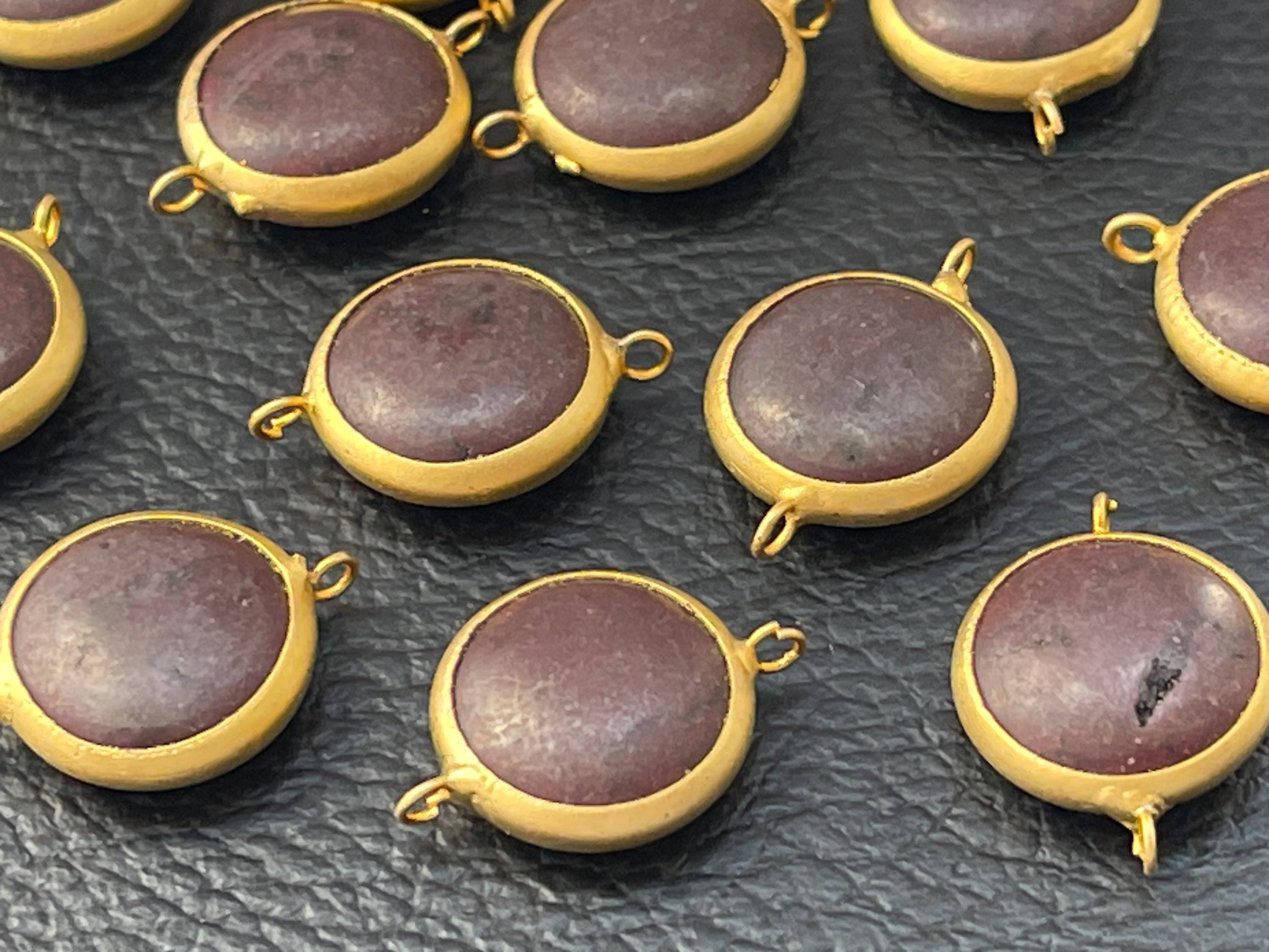 2 Brown Howlite Connector Links Matte Gold Plated Double