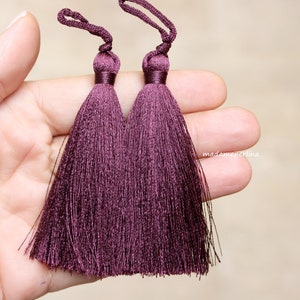8 PCS  Tassels Luxe Silky Dark Purple pendants 3.14 inch WHOLESALE LOT  Turkish jewelry supply MO7