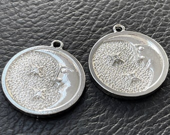 2  Moon Stars Silver Plated coin pendants medallion Turkish Jewelry supply mdla0199B