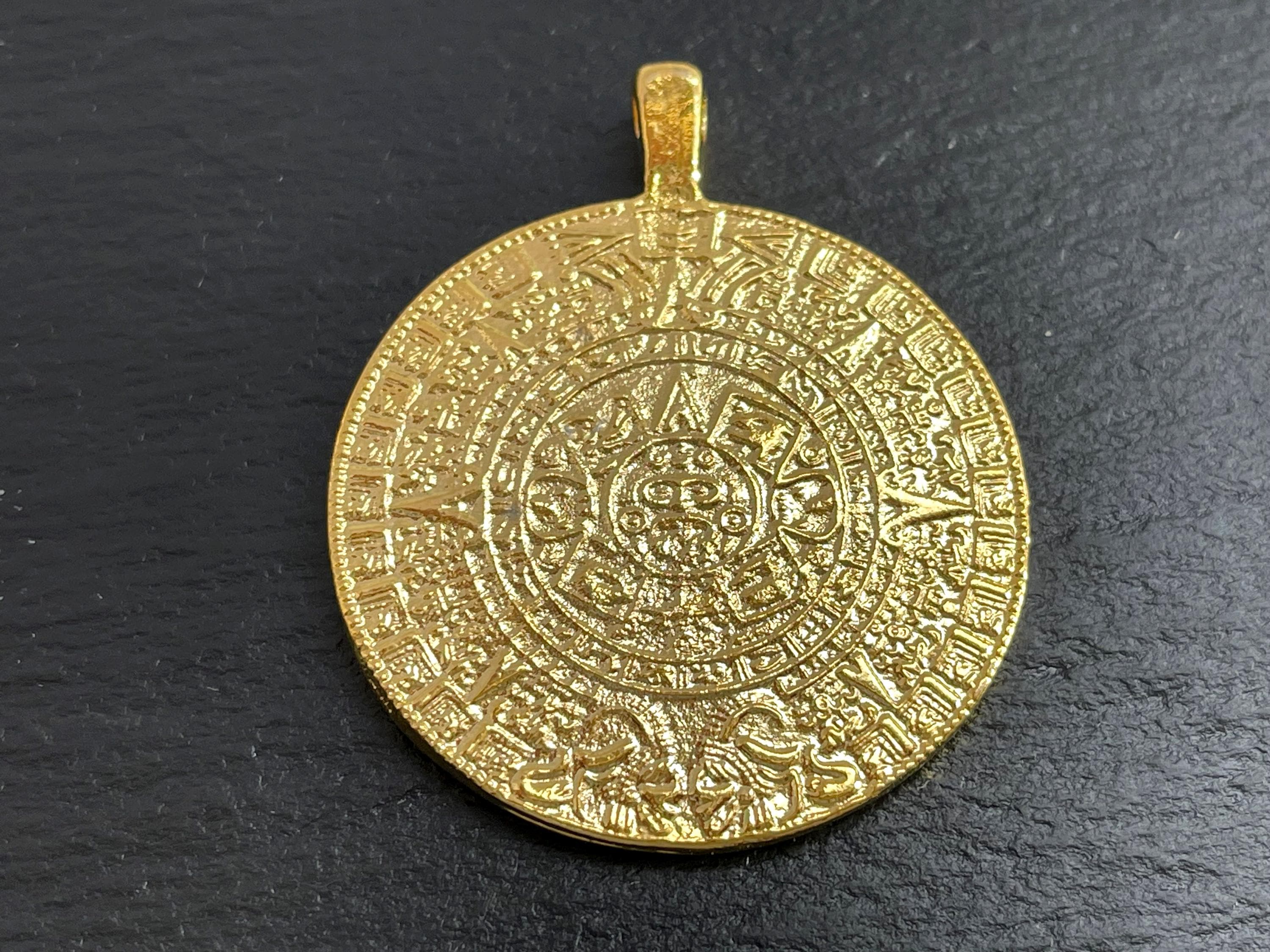 Mykonos Mayan Aztec Calendar Pendant, 1pc, Gold Plated Myan, Maya