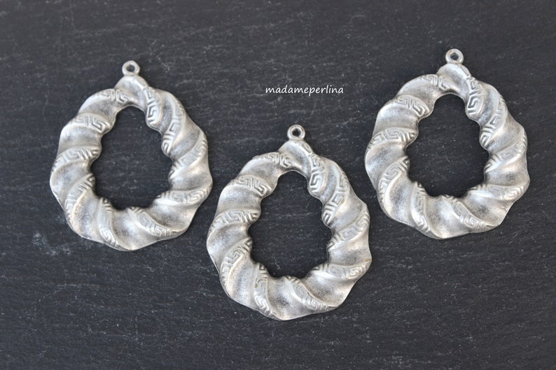 1 Twisted Hoop Pendant Matte Silver plated helical drop Turkish Jewellery crafts supply mdla1161B