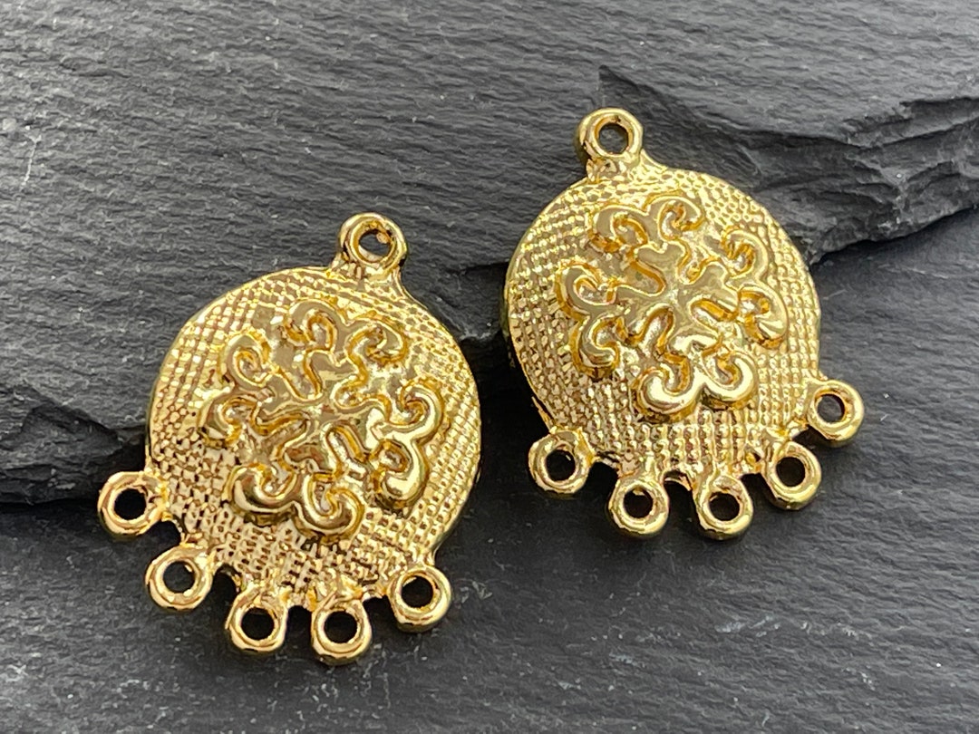 2 Chandelier Pendants 24K Gold Plated Connector Multi Loop Etsy