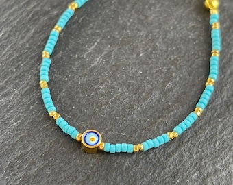 WHOLESALE  5pcs  Evil Eye Thin Bracelet Gold plated beaded turquose afghan beads Turkish jewelry  BLZ60K