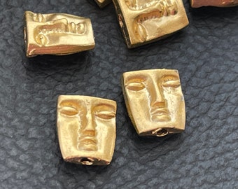 2  Face Spacer Beads Pendants  24k Matte Gold plated Turkish jewelry beading supply  mdla1310A