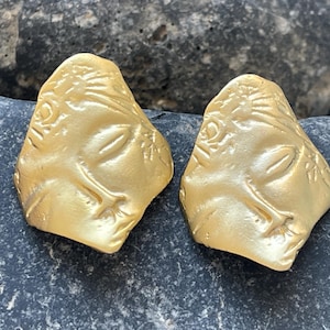 Matte Gold Plated Abstract Face Stud Earrings Blank Posts, Artistic Connector Earring Findings, Modern DIY Jewelry Making Pair, 1289A