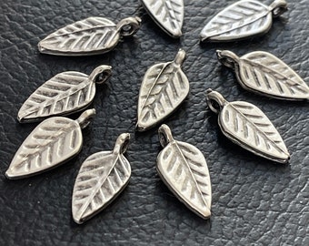10  Leaf Charms Matte Silver plated vertical bail loop Turkish Jewelry  supply mdla1046B