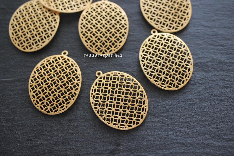 1 Sacred Geometry Pendants charms oval Flower of Life seeds pendant 24k Matte Gold plated Turkish jewellery supply findings mdla0137A