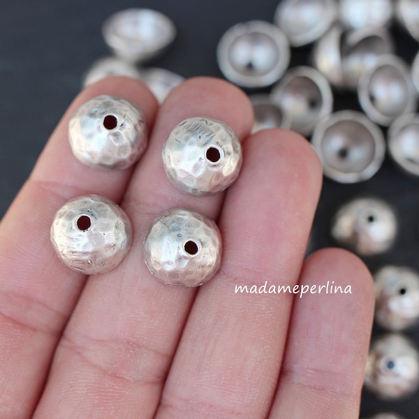 4   Bead Caps Matte Silver plated hammered Organic Look Bead dome 12mm caps Turkish jewelry supply mdla1263B