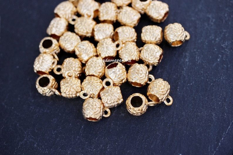 6 Bail Beads 24K Matte Gold plated charm pendant Holder link connectors fit for 4mm Turkish jewellery findings supplies mdla0271A