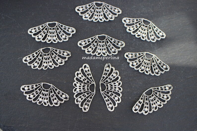 2 Fan Pendants Silver plated chandelier filigree multistrand end bars Turkish Jewellery supply findings mdla0439B