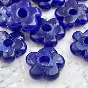 6  Glass Flower Beads Sax Blue Artisan Handmade chunky Lampwork floral 20 to 24mm Turkish supplies mdla1500L