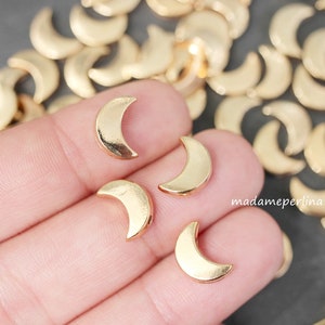 4   Half Moon Charms Beads Gold plated spacer moon crescent  Turkish Jewelry supply mdla0946A
