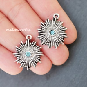 2   CZ Blue Sun Eye Pendants Matte Silver plated Talisman all seeing eye Turkish Jewelry supply mdla1259B