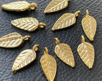 10  Leaf Charms Gold plated floral vertical bail hoop loop pendants Turkish Jewelry supply mdla1046C