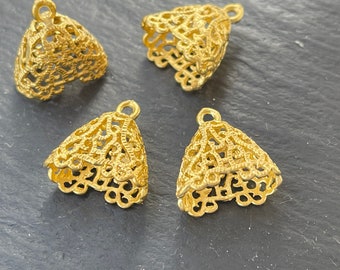 4 Flache Kegel End Perlenkappen Matt Gold überzogene filigrane türkischen Schmuck Versorgung mdla0597A