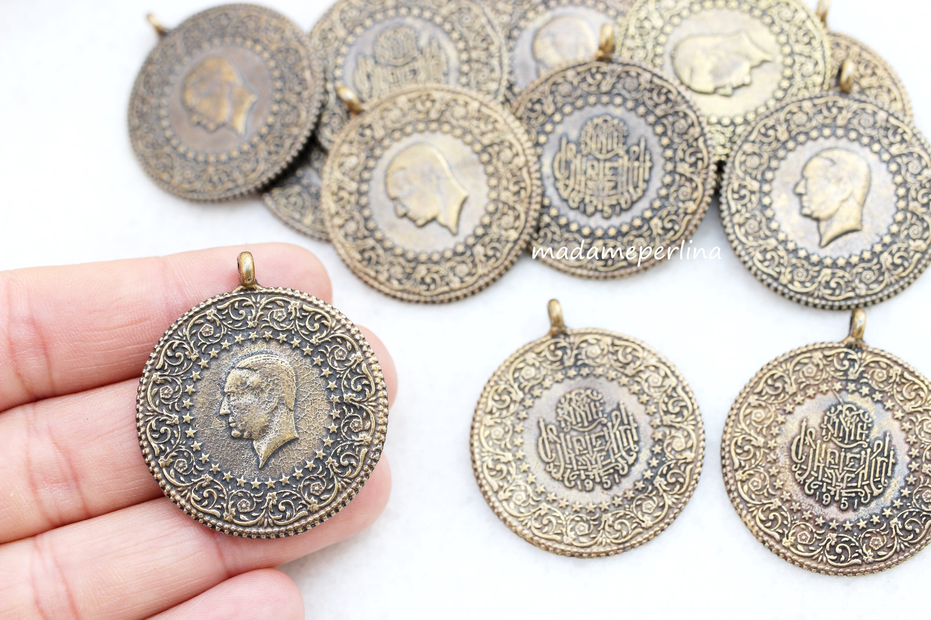 1 Ottoman Coin Pendant Bronze plated Replica Turkish old Etsy