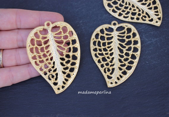 Leaf Charm Pendant, Filigree Leaf Gold, Hammered Leaf, Matte Gold