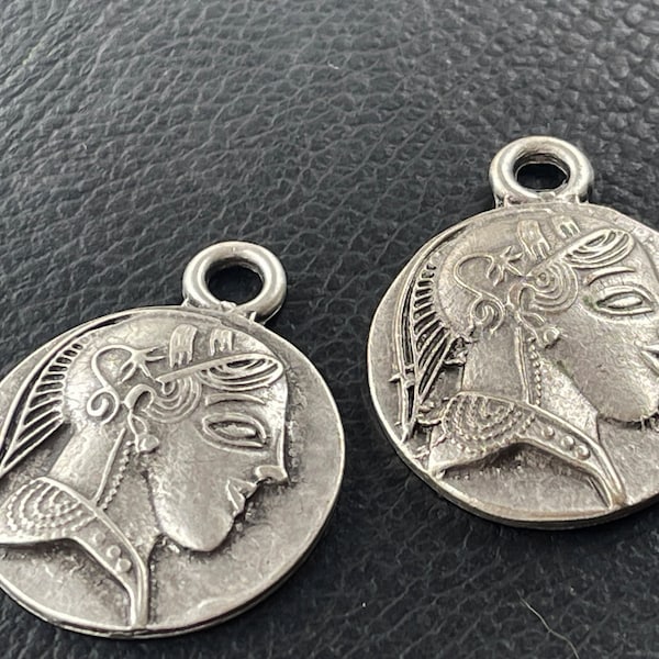 2 Roman Greek coin Replica Pendant ancient coin Matte Silver plated jewelry supply mdla0001B