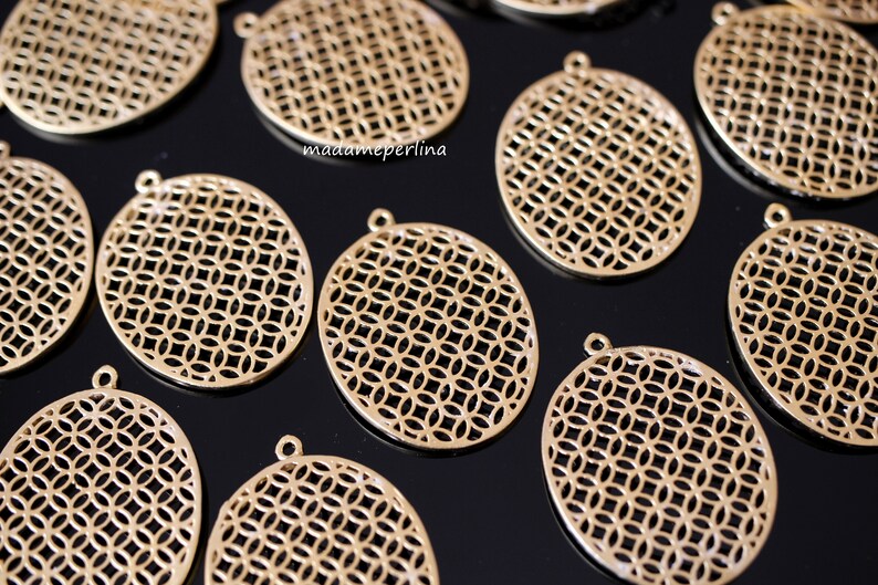 1 Sacred Geometry Pendants charms oval Flower of Life seeds pendant 24k Matte Gold plated Turkish jewellery supply findings mdla0137A