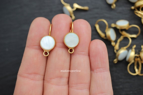 Earrings Hooks Blank mother of pearl 24K Matte Gold plated Lever Back 1  PAIR connector Turkish jewelry supply ST8