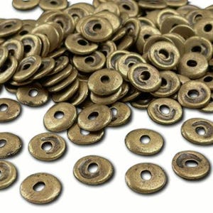 ブロンズメッキドーナツディスクロンデルスペーサービーズ、フラットラウンドヘイシスタイル、ジュエリーメイキング用6個、mdla1361C