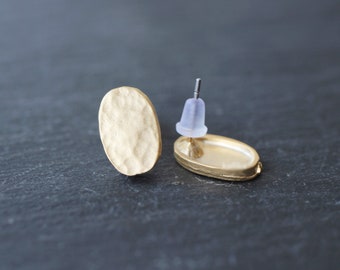 Simple Stud Earrings Matte Gold plated oval textured Turkish hand made jewelry KP126