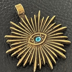 1  CZ Blue Sun Eye Pendant Bronze plated Talisman all seeing eye Turkish Jewelry supply mdla1148C