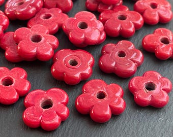 Handcrafted Red Lampwork Glass Flower Beads, Artisan Hobby Beads 6 Pcs for Jewelry Making, Unique Craft Supply,  1500G