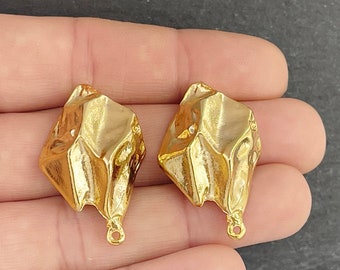 Gold Plated Stud Posts, Earring Making Blank Supplies Findings, Stone Shaped Connectors DIY Jewelry,  ST9
