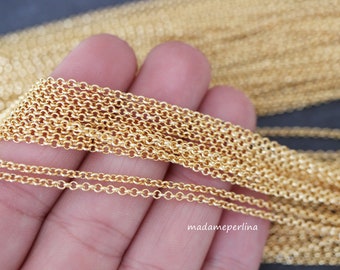 Gold Plated Rolo Chain 2mm for Jewelry Making, Modern Link Chain 3.28 feet, Supply for DIY Jewelry, 140D