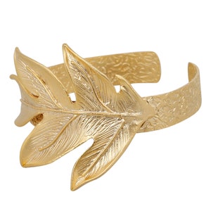 Leaf Bracelet Cuff Matte Gold plated Leaves adjustable Turkish jewelry BLZ69A