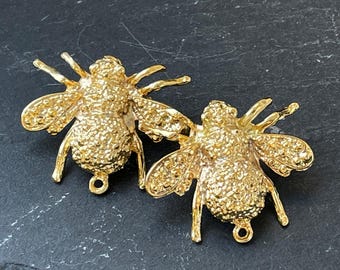 Gold Plated Bee Earring Findings, Post Stud Blank with Bail, Textured Honey Bee Charms for DIY Jewelry Supplies, 873B
