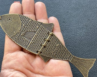 Bronze Plated Fish Pendant, Spiritual Lucky Charm for Jewelry Making, Unique Supply for Handmade Crafts, 1523D