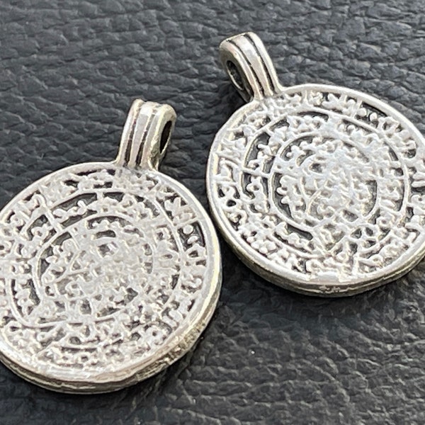 2   Phaestos Disc Pendants Silver Plated Greek Roman phaistos Turkish Jewelry supply mdla0060B