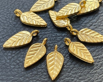 10  Leaf Charms  Matte Gold plated vertical bail hoop loop pendants Turkish Jewelry supply mdla1046A